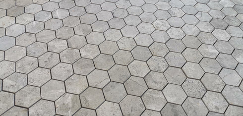 Tundra Gray Marble Hexagon Mosaic Tile 2x2"